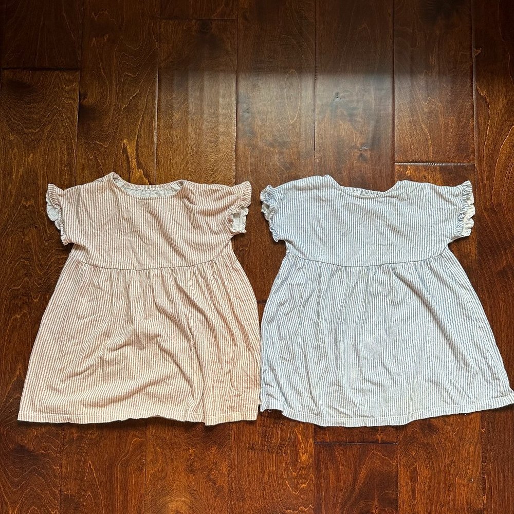 TWIN BUNDLE - 2 3Y Uniqlo Baby Striped Cotton Dresses in Orange & Blue Color